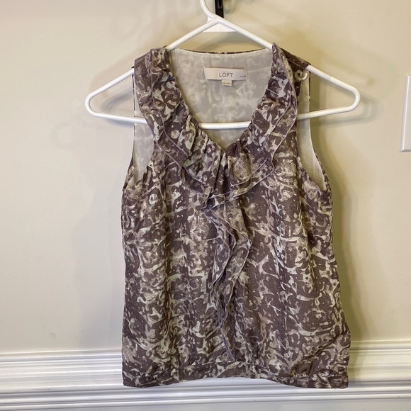 Ann Taylor Loft Top Blouse Tank Sleeveless Brown Tan Cream Size XXS Petite NWOT - Picture 2 of 8